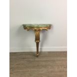 A SMALL GILT-WOOD CONSOLE TABLE WITH FAUX MARBLE TOP
