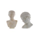 AN EARLY 20TH CENTURY MARBLE BUST OF CAESER AUGUSTUS, ALONG WITH ANOTHER