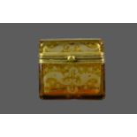 A LATE 19TH CENTURY BOHEMIAN AMBER FLASHED GLASS CASKET