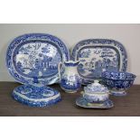 A COMPOSITE SET OF SEVEN GRADUATED VICTORIAN BLUE & WHITE STONEWARE SERVING DISHES