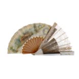 A LATE VICTORIAN MOTHER OF PEARL AND LACE FAN
