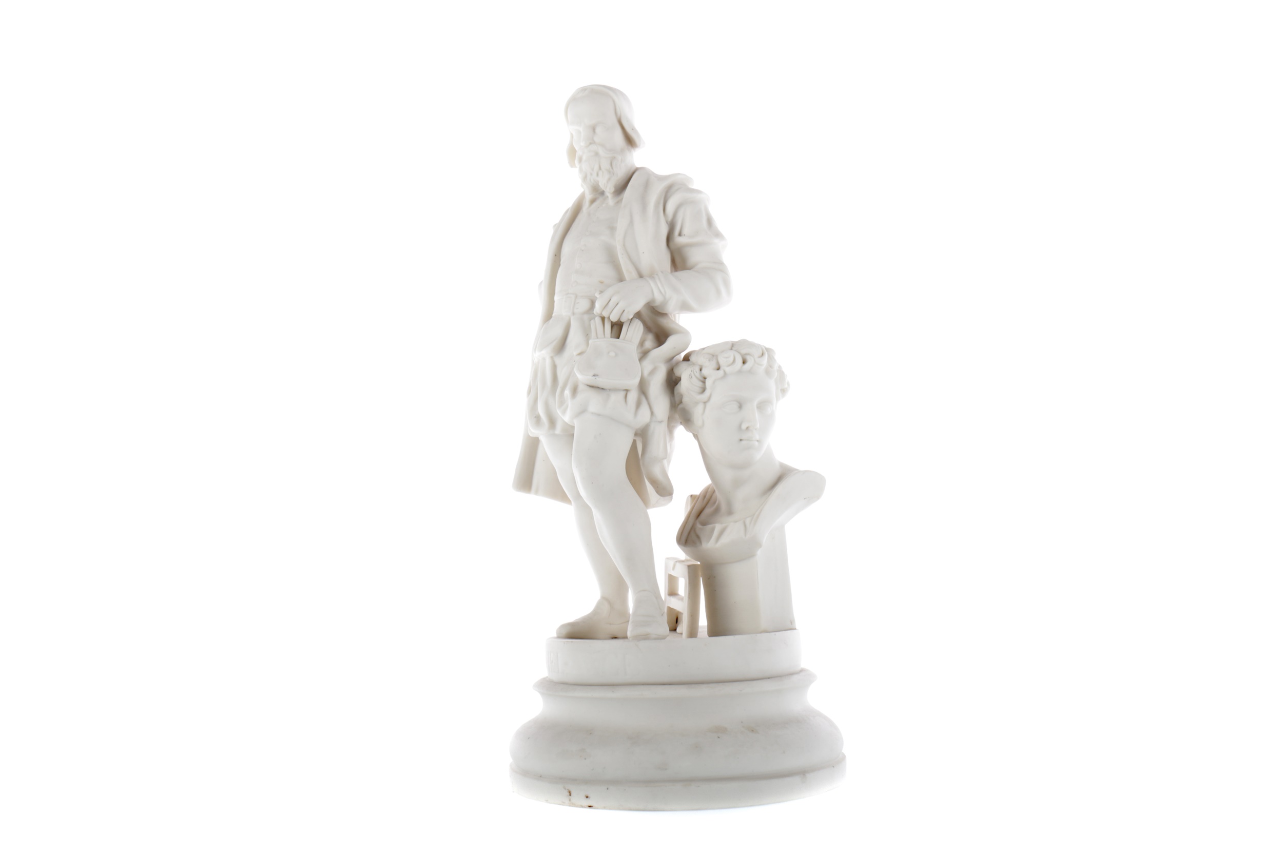 A MID-19TH CENTURY PARIAN WARE FIGURE OF MICHELANGELO