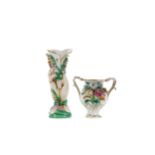 A LATE 19TH CENTURY CONTINENTAL PORCELAIN SPILL VASE, ALONG WITH ANOTHER