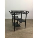 A LATE 19TH CENTURY EBONISED TIERED OCCASIONAL TABLE IN THE MANNER OF E. W. GODWIN