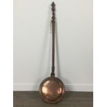 A VICTORIAN COPPER BED WARMING PAN