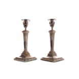 A PAIR OF MID-19TH CENTURY SHEFFIELD PLATE CANDLESTICKS