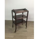 A MAHOGANY THREE TIER TEA TROLLEY