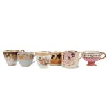 A COLLECTION OF TEN LATE 18TH TO MID-19TH CENTURY ENGLISH TEACUPS, ALONG WITH TWO COFFEE CANS