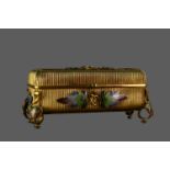 AN ATTRACTIVE VICTORIAN BRASS RECTANGULAR JEWEL CASKET