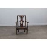 A GEORGE III CHILDS' ELM AND OAK OPEN ELBOW CHAIR