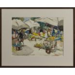 MARKET, ST TROPEZ, A WATERCOLOUR BY JOHN MACLAUCHLAN MILNE