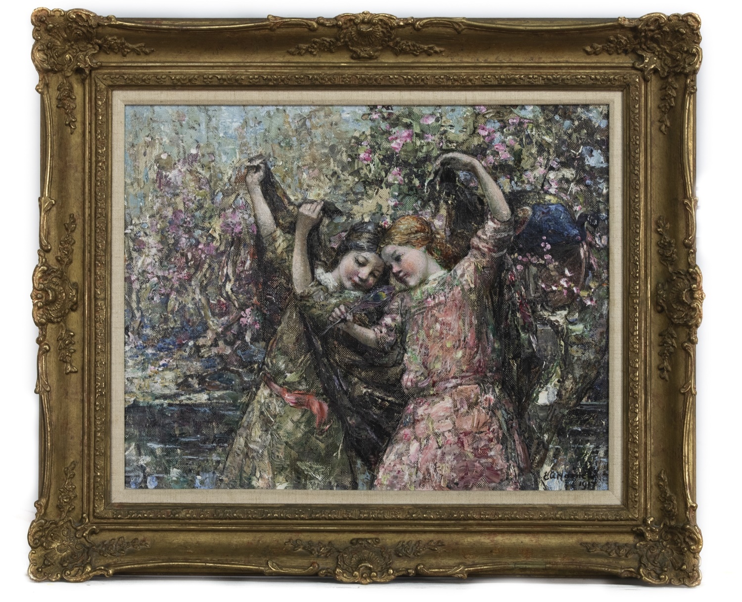 GALLOWAY MAIDS AT PLAY, AN OIL BY EDWARD ATKINSON HORNEL