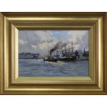 STEAM AND SAIL AT A SCOTTISH QUAYSIDE, AN OIL BY JOE MILNE