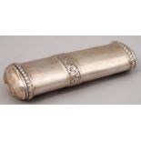 A CONTINENTAL SILVER CIGAR CASE, C1900, EMBOSSED WITH BAND OF GRAPEVINES, GADROONED BORDERS, 15CM H,