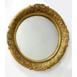 A GEORGE II STYLE WALNUT MIRROR, 20TH C, 57CM H AND A CONVEX MIRROR IN  GILT FRAME (2) Both in