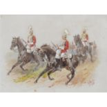 ORLANDO NORIE (1832-1901) - LIFE GUARDS, SIGNED AND DATED 1888, WATERCOLOUR, 14 X 19.5CM Spot of