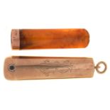 A VICTORIAN 9CT GOLD CIGAR HOLDER-CASE, WITH BLUE CABOCHON PUSH PIECE, ENGRAVED WITH A MONOGRAM,