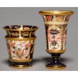 TWO  ROYAL CROWN DERBY IMARI AND WITCHES PATTERN VASES, 1909, OF BELL OR KRATER SHAPE, 75MM AND 10.