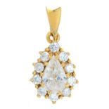 A  DIAMOND  PENDANT, THE LARGER PEAR SHAPED DIAMOND APPROX 7 X 5MM, IN 18CT GOLD, IMPORT MARKED,