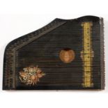 AN EBONISED AND GILT "GUITAR-ZITHER", LATE 19TH C, 48CM Several of the strings rusty and some wear