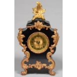 A AMERICAN  GILTMETAL MOUNTED  AND BLACK PAINTED CAST IRON  MANTEL CLOCK, ANSONIA CLOCK CO, NEW