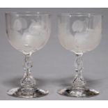 PAIR OF VICTORIAN SILVER GOBLETS, ENGRAVED WITH WATER LILLIES Good condition