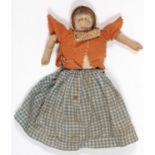 A PAINTED WOOD AND STRAW STUFFED CLOTH DOUBLE ENDED HAPPY / SAD DOLL, EARLY 20TH C, IN