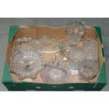 MISCELLANEOUS ITEMS OF PRESS MOULDED GLASS, INCLUDING CELERY VASES, TAZZA, CANDLESTICK, COAL
