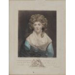 AN ENGRAVING OF THE MARCHIONESS OF HERTFORD, HAND COLOURED, 1797, PRINTED LATER, 32 X 24CM AND