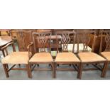 A SET OF SEVEN MAHOGANY DINING CHAIRS, 19TH / EARLY 20TH C IN GEORGE III STYLE, WITH CARVED,