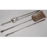 ONE AND A  PAIR OF EARLY VICTORIAN BURNISHED STEEL   FIRE IRONS, C1840, SHOVEL 79CM L No breaks or