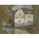 HORACE MANN LIVENS, RBA (1862-1936) - THE WATERMILL BOX HILL,  SIGNED, GOUACHE ON COLOURED PAPER,