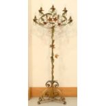 A POLYCHROME STEEL AND WIRE STANDARD CANDELABRUM OF FIVE LIGHTS, SECOND QUARTER 20TH C, DECORATED