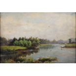 BRITISH SCHOOL, 19TH CENTURY - THE RIVER TRENT NEAR BLEASBY NOTTINGHAMSHIRE, OIL ON BOARD, 16 X 24CM