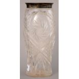 A GEORGE V SILVER MOUNTED CUT GLASS VASE, 25CM H, BY LEVI & SALAMAN, BIRMINGHAM 1928