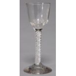 A WINE GLASS, C1770, THE OGEE BOWL ON DOUBLE SERIES OPAQUE TWIST  STEM AND CONICAL FOOT, 14.5CM H