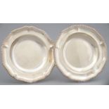 TWO VICTORIAN GADROONED SILVER SOUP PLATES, 24.5 AND 25CM DIA, BOTH LONDON BY LAMBERT AND CO, 1868