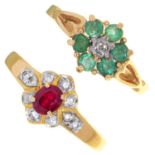 TWO  RINGS,  VARIOUSLY GEM SET IN 9CT GOLD OR GOLD MARKED 585, 3.2G, SIZE M Good condition