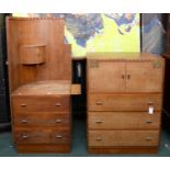 AN ART DECO LIMED OAK DRESSING CHEST, WITH GREEN PAINTED FLORAL SPANDREL TO EACH DOOR, C1930,