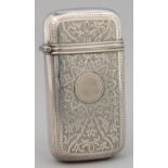 A VICTORIAN SILVER CIGAR CASE, ENGRAVED WITH STRAPWORK, 12.5CM H, BY GEORGE UNITE & SONS, BIRMINGHAM