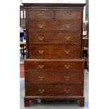 A GEORGE III OAK CHEST ON CHEST, EARLY 29TH C, THE DRAWERS WITH HOLLY AND BOG OAK CHEVRON BANDING,