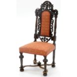 A VICTORIAN CARVED AND STAINED OAK CHAIR, IN CHARLES II STYLE, LATE 19TH C, SEAT HEIGHT 44CM