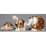 THREE ROYAL CROWN DERBY IMARI PAPERWEIGHTS, VARIOUS SIZES, PRINTED MARK, GILT BUTTON (ELEPHANT) OR