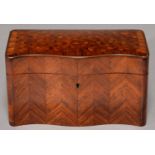 A LOUIS PHILIPPE SERPENTINE KINGWOOD AND TULIPWOOD PARQUETRY TEA CADDY, C1840, WITH CUBE PARQUETRY