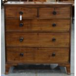 A VICTORIAN MAHOGANY CHEST OF DRAWERS, C1870, WITH EBONY KNOBS, ON SPLAYED FEET, 109CM H; 49 X 108CM