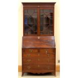 A VICTORIAN MAHOGANY BUREAU-CABINET, LATE 19TH C, THE ASSOCIATED CABINET WITH CAVETTO CORNICE AND