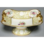 A SPODE COMPORT, C1820, PAINTED WITH FLOWER SPRAYS RESERVED ON AN EMBOSSED DRAB GROUND OF THE