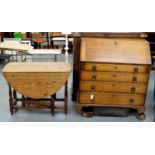 A GEORGE III OAK BUREAU, EARLY 19TH C, WITH SERPENTINE FITTED ARCHITECTURAL INTERIOR, 108CM H; 104 X