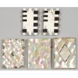 A VICTORIAN MOTHER OF PEARL CARD CASE AND TWO CONTEMPORARY MOTHER OF PEARL AND ABALONE CARD CASES,