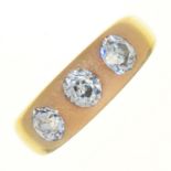 A DIAMOND THREE STONE RING, C1900, IN GOLD MARKED 18, 7.9G Light wear consistent with age